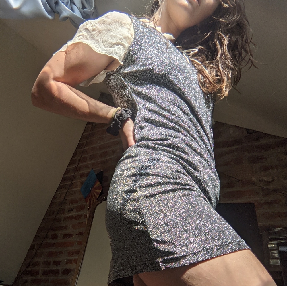 Silver Sparkly Vintage Fitted Lurex Mini Dress, s
